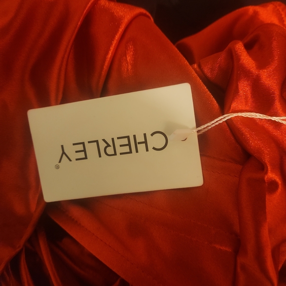 Elegant Cherley Red Strapless Satin Jumpsuit NWT. Size M. - Picture 8 of 9